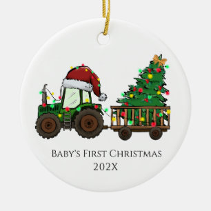 Dual Sided Baby's First Christmas Truck w. Photo O Ceramic Ornament