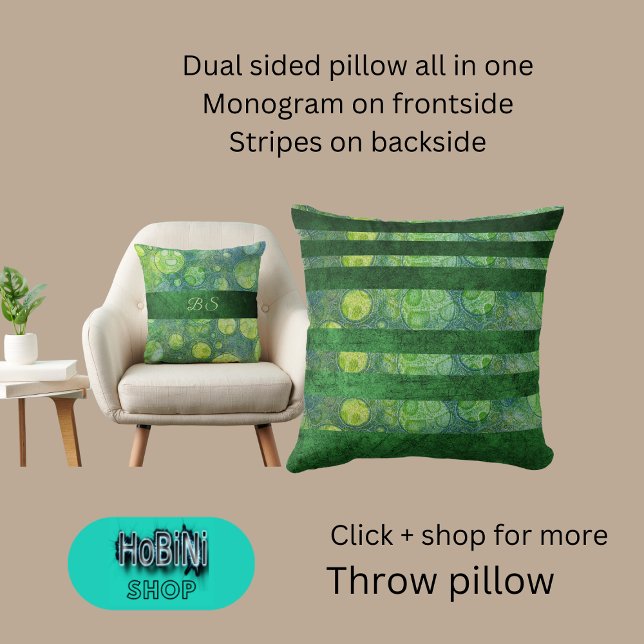 dual sided blue green abstract multicolor  cushion (Dual sided throw pillow all in one
Monogram on frontside
Stripes on backside)