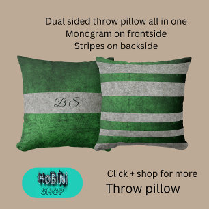 dual sided blue grey & monogram & stripes cushion