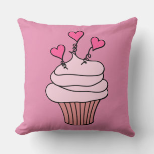 Dual-Sided Cute Pink & White Heart Cupcake Pillow