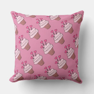 Dual-Sided Pink & White Cupcake Pattern Pillow