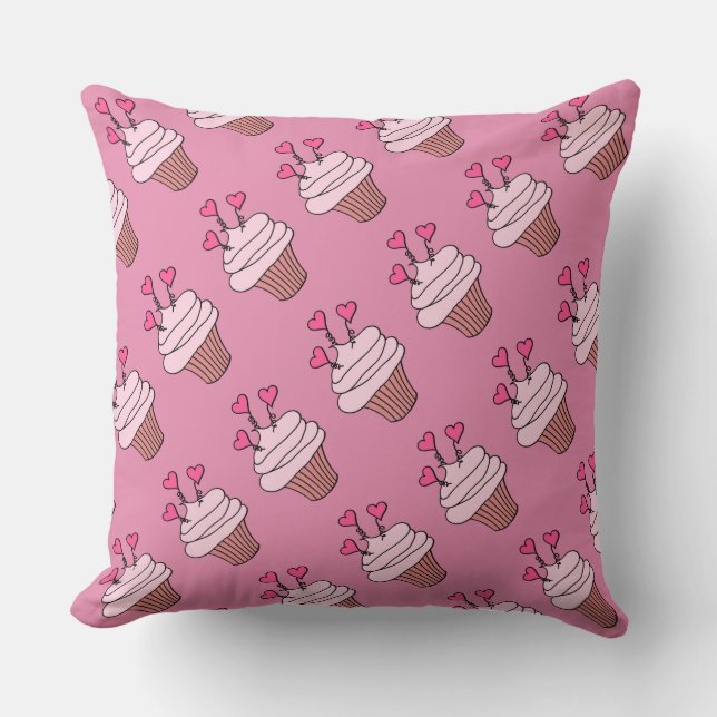 Dual-Sided Pink & White Cupcake Pattern Pillow (Front)