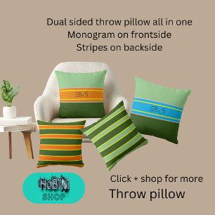 dual sided sage green orange hues monogram stripe cushion