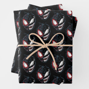 Dual Spider-Man Miles Morales & Venom Head Wrapping Paper Sheet