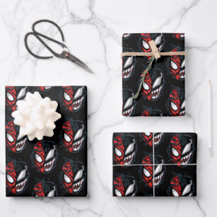 Dual Spider-Man Peter Parker & Venom Head Wrapping Paper Sheet