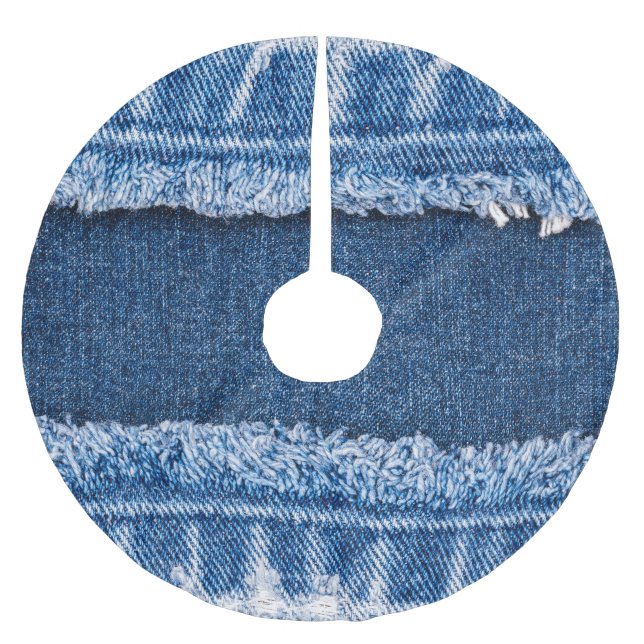 Dual-Tone Bleached Denim Fabric Frame Brushed Polyester Tree Skirt (Front)