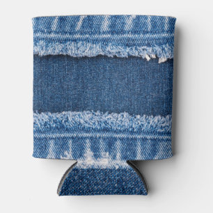 Dual-Tone Bleached Denim Fabric Frame Can Cooler