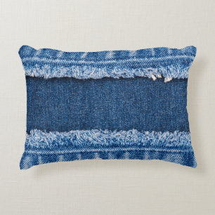 Dual-Tone Bleached Denim Fabric Frame Decorative Cushion