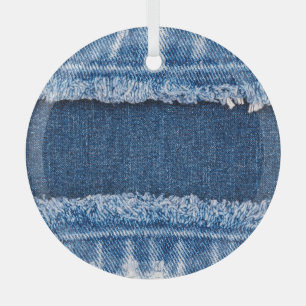 Dual-Tone Bleached Denim Fabric Frame Glass Tree Decoration