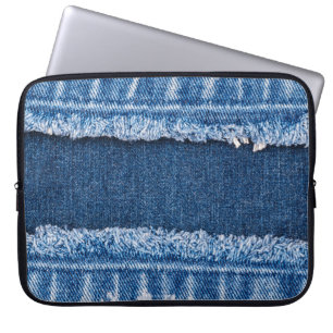 Dual-Tone Bleached Denim Fabric Frame Laptop Sleeve