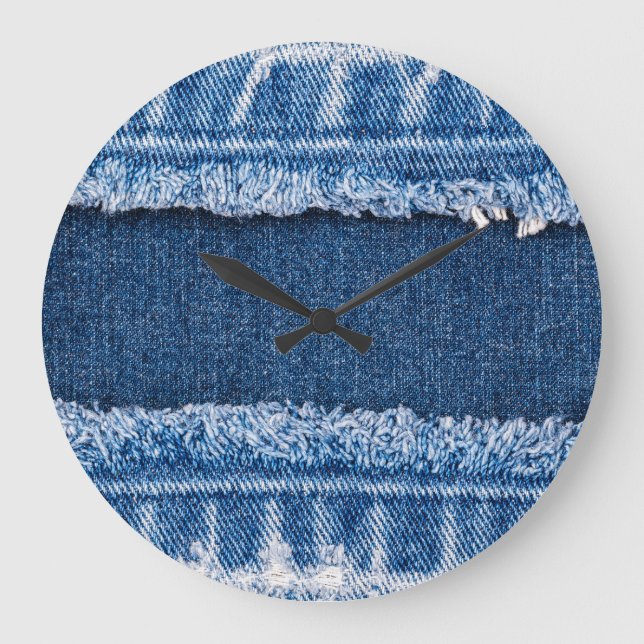 Dual-Tone Bleached Denim Fabric Frame Large Clock (Front)