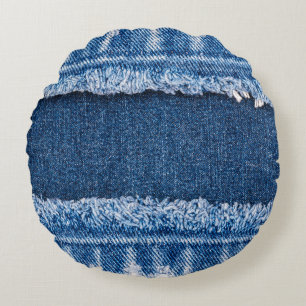 Dual-Tone Bleached Denim Fabric Frame Round Cushion