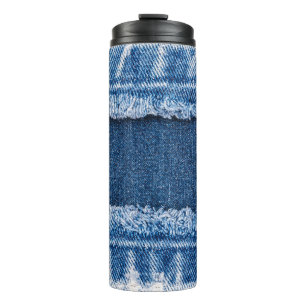 Dual-Tone Bleached Denim Fabric Frame Thermal Tumbler