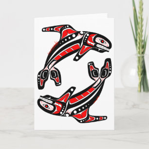 Dual whales coastal Salish Native American art Card