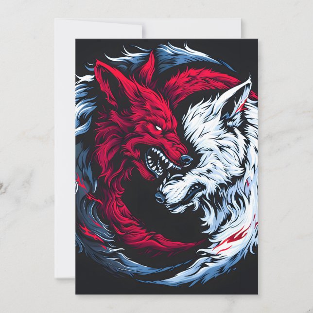 Dual Wild Lunar Wolf Holiday Card (Front)