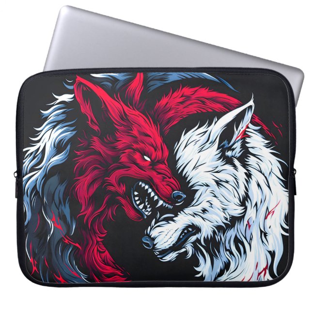 Dual Wild Lunar Wolf Laptop Sleeve (Front)