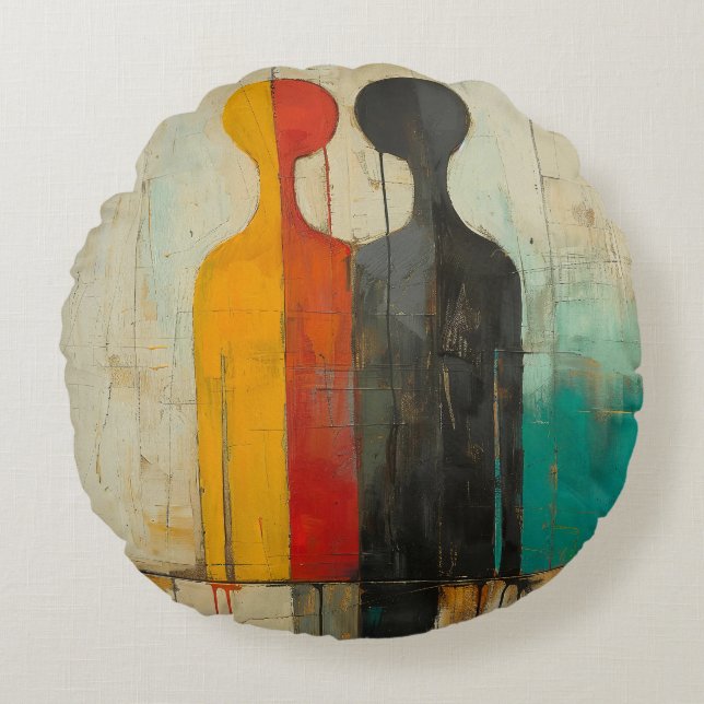 Duality – Abstract Figures of Light and Shadow Round Cushion (Front)