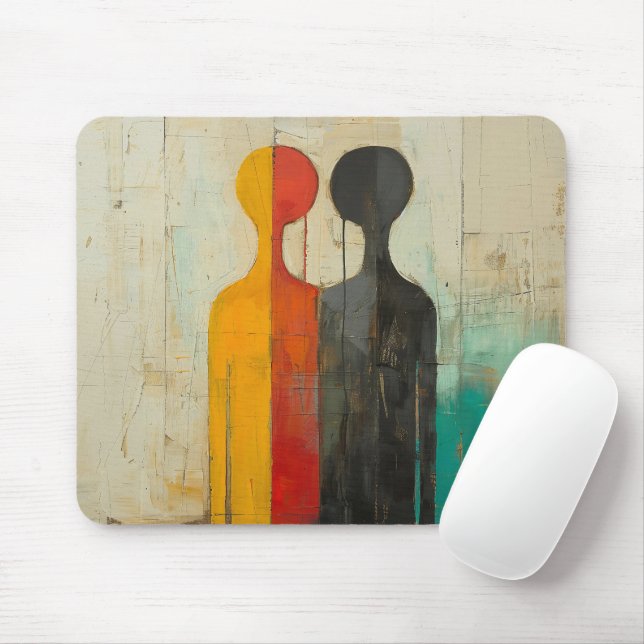 Duality – Abstract Human Figures in Contrast Mouse Pad (With Mouse)