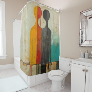 Duality – Abstract Human Figures in Contrast Shower Curtain