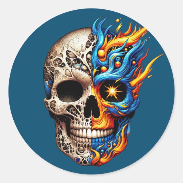 Duality Flame Skull  Classic Round Sticker (Front)