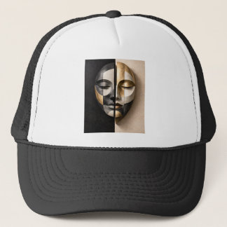 Duality Mask – Modern Geometric Abstract Face Trucker Hat