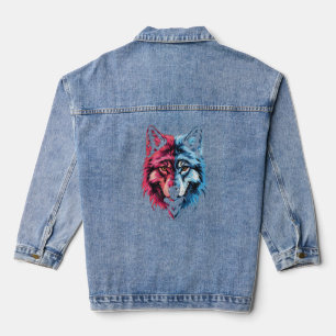 Duality Wolf - Red and Blue Spirit Art Denim Jacket
