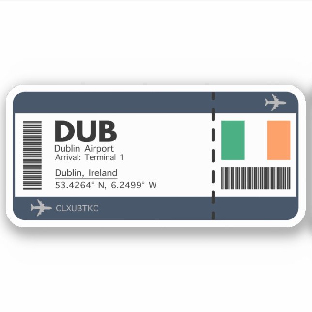DUB Dublin Boarding Pass - Ireland Ticket (Front)
