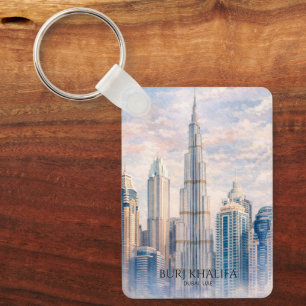 Dubai Burj Khalifa Luxury City Skyline Watercolor Key Ring