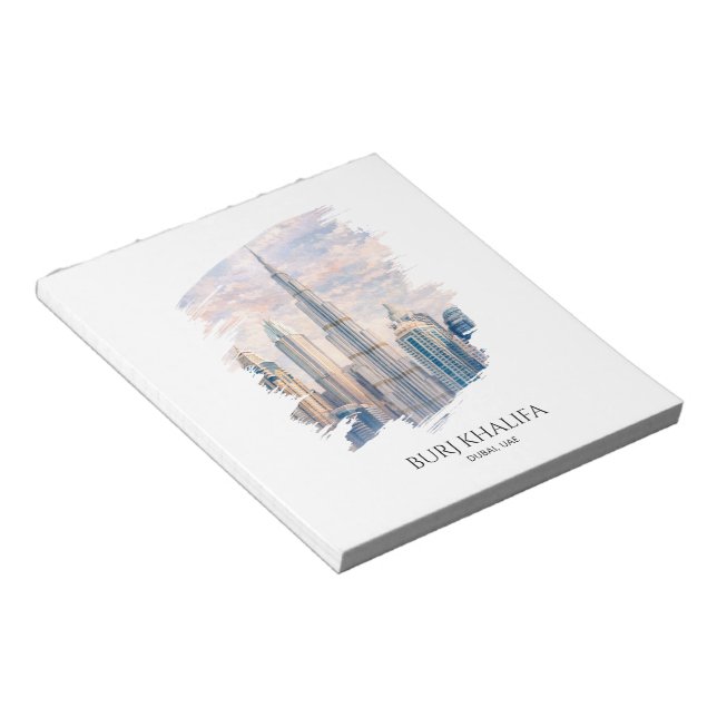 Dubai Burj Khalifa Luxury City Skyline Watercolor  Notepad (Angled)