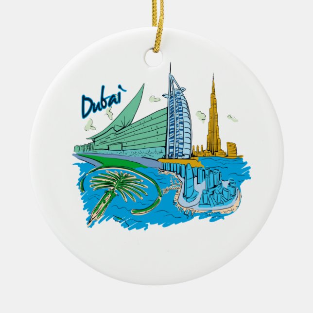 dubai city graphic travel design.png ceramic ornament (Front)