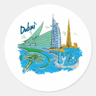 dubai city graphic travel design.png classic round sticker