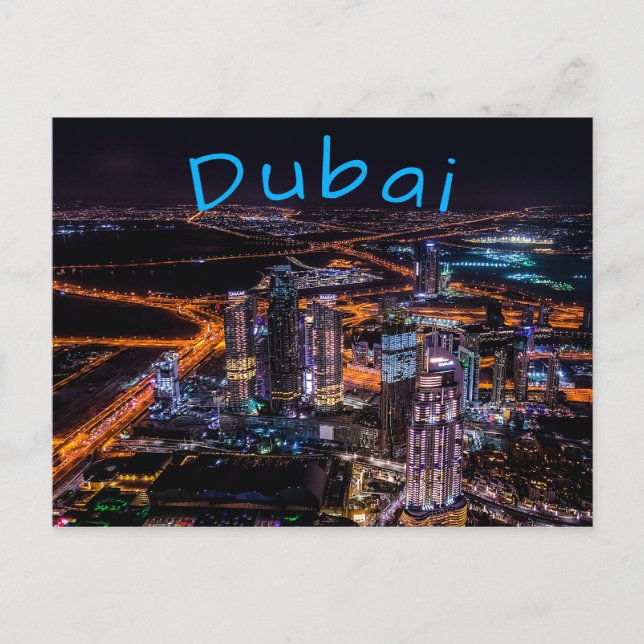 Dubai City Lights Night Time Postcard (Front)