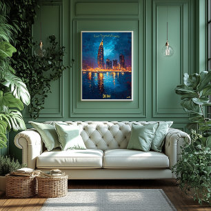 Dubai Dreams - Illuminated Skyline Reflections Poster