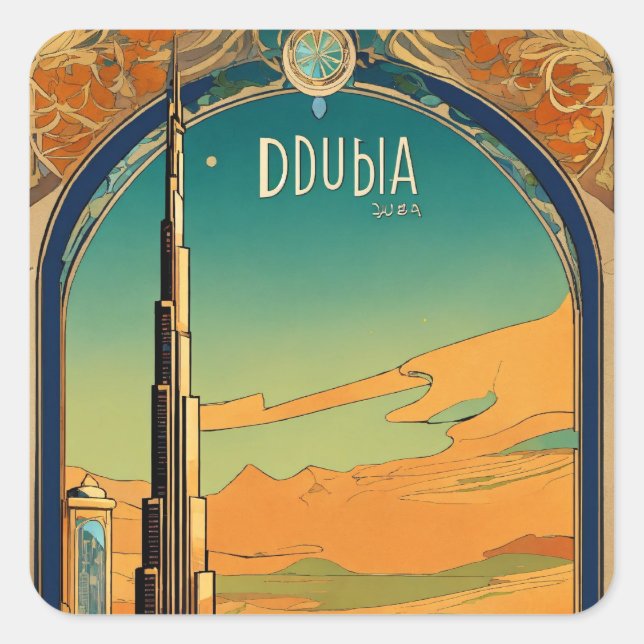 Dubai Dreamscape - Graphic Style Art Nouveau Postc Square Sticker (Front)