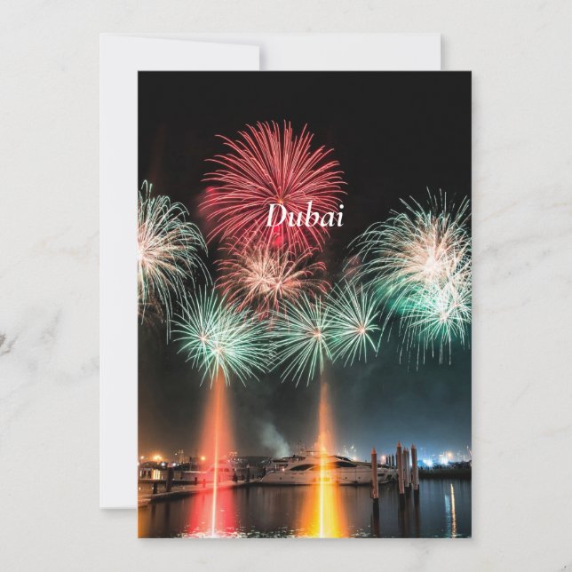 Dubai fireworks, labelled, card (Front)