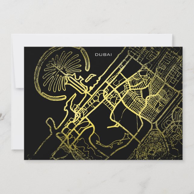 Dubai Gold Style Art Map  Invitation (Front)