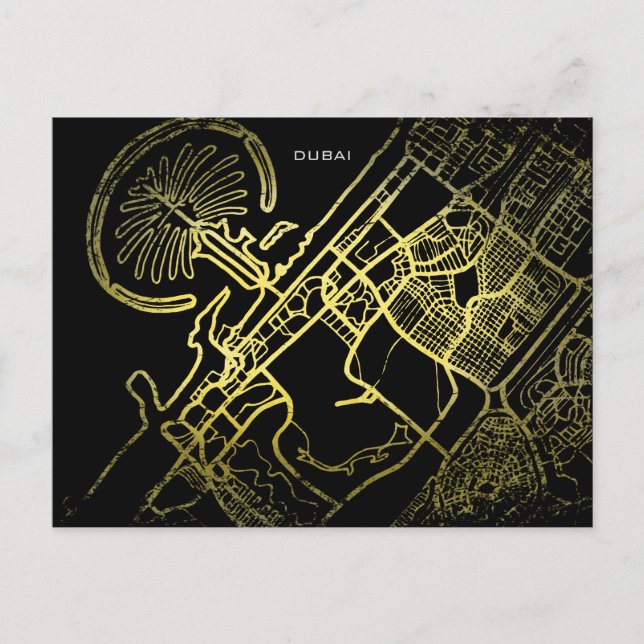 Dubai Gold Style Art Map   Postcard (Front)