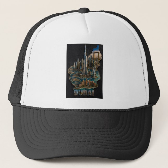 Dubai Iconic Skyline 3D Art Trucker Hat (Front)