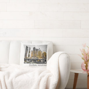 Dubai Marina City UAE Skyline Vintage Panorama Cushion
