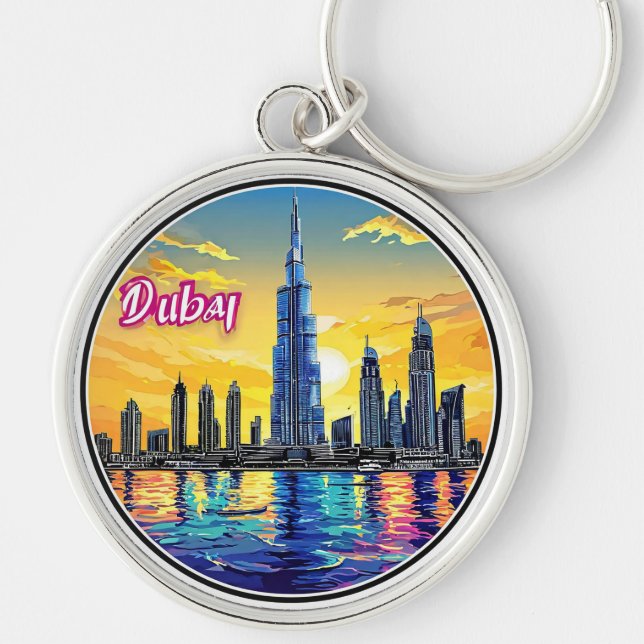 Dubai Skyline Featuring Iconic Skyscrapers Key Ring (Front)