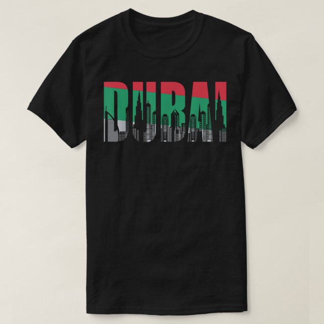 Dubai Skyline Flag Souvenir Gift UAE Pride Tee  (Design Front)