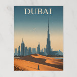 Dubai Skyline in Modern Vintage Look Postcard<br><div class="desc">Burj Khalifa rises over desert with clean geometric shapes and soft colours.</div>