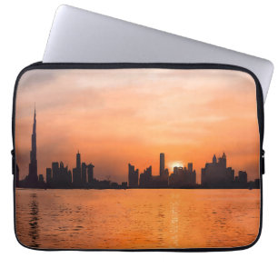 Dubai Skyline Sunset Watercolor Painting Laptop Sleeve