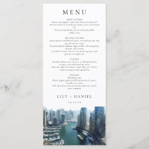 Dubai Skyline Watercolor Elegant Wedding Menu