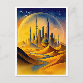 Dubai Skyline Watercolor Postcard | UAE Souvenir