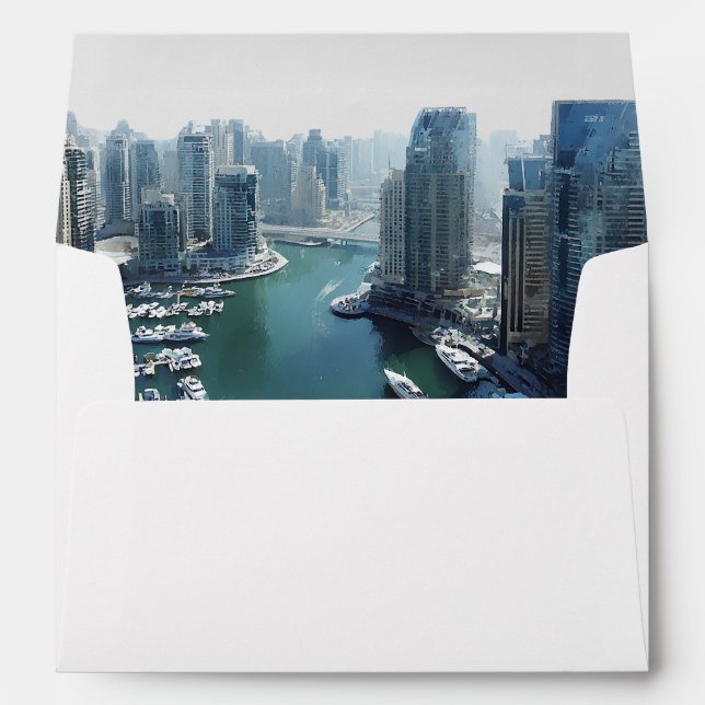 Dubai Skyline Wedding Return Address Envelope (Back (Bottom))