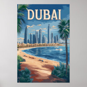 Dubai UAE Art Vintage Illustration Travel Poster