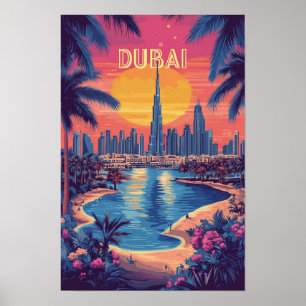 Dubai UAE Art Vintage Illustration Travel Poster