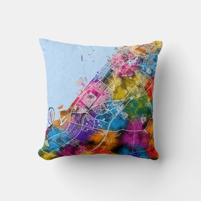 Dubai UAE City Map Cushion (Front)