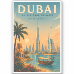 Dubai UAE Illustration Travel Art Vintage